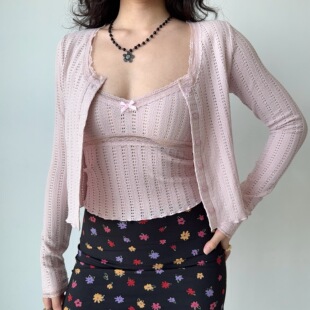 Go Girl Go 自制性感欧美风镂空吊带+开衫两件套时髦短款上衣女