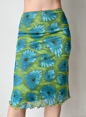 Go Girl Go 自制美式复古撞色印花包臀半身裙女夏季修身