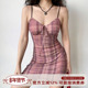 连衣裙 无袖 Girl 自制欧美风复古蝴蝶结格子吊带裙女夏修身