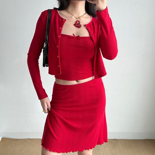 Go Girl Go 自制欧美风复古辣妹吊带开衫半身裙套装女时尚三件套