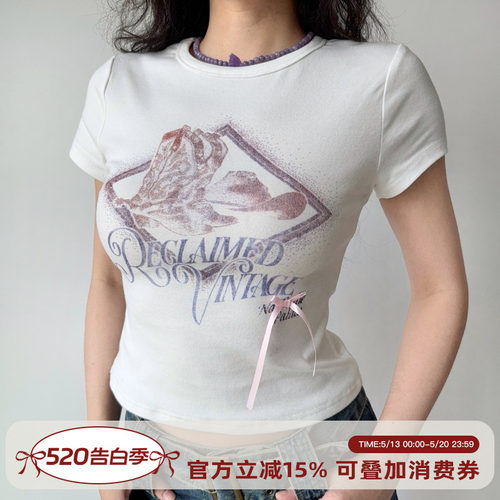 Go Girl Go 自制欧美风印花白色圆领短袖T恤女夏正肩修身上衣