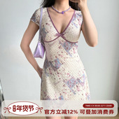 A字短裙 蕾丝连衣裙女夏季 Girl 自制欧美风性感深V领短袖