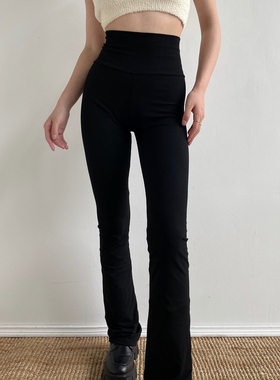 Go Girl Go 显瘦显腿长 加宽高腰弹力黑色休闲长裤女微喇瑜伽裤