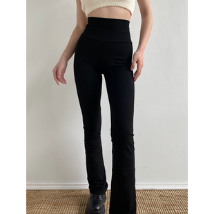 女微喇瑜伽裤 加宽高腰弹力黑色休闲长裤 显瘦显腿长 Girl