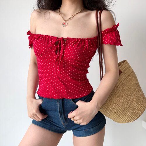 欧美风性感一字肩系带T恤女