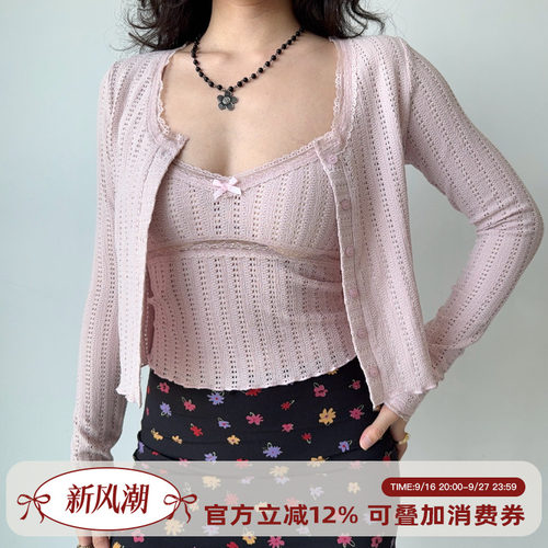Go Girl Go 自制性感欧美风镂空吊带+开衫两件套时髦短款上衣女