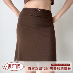 短裙 自制欧美风复古纯色花边网纱半身裙女夏包臀修身 Girl