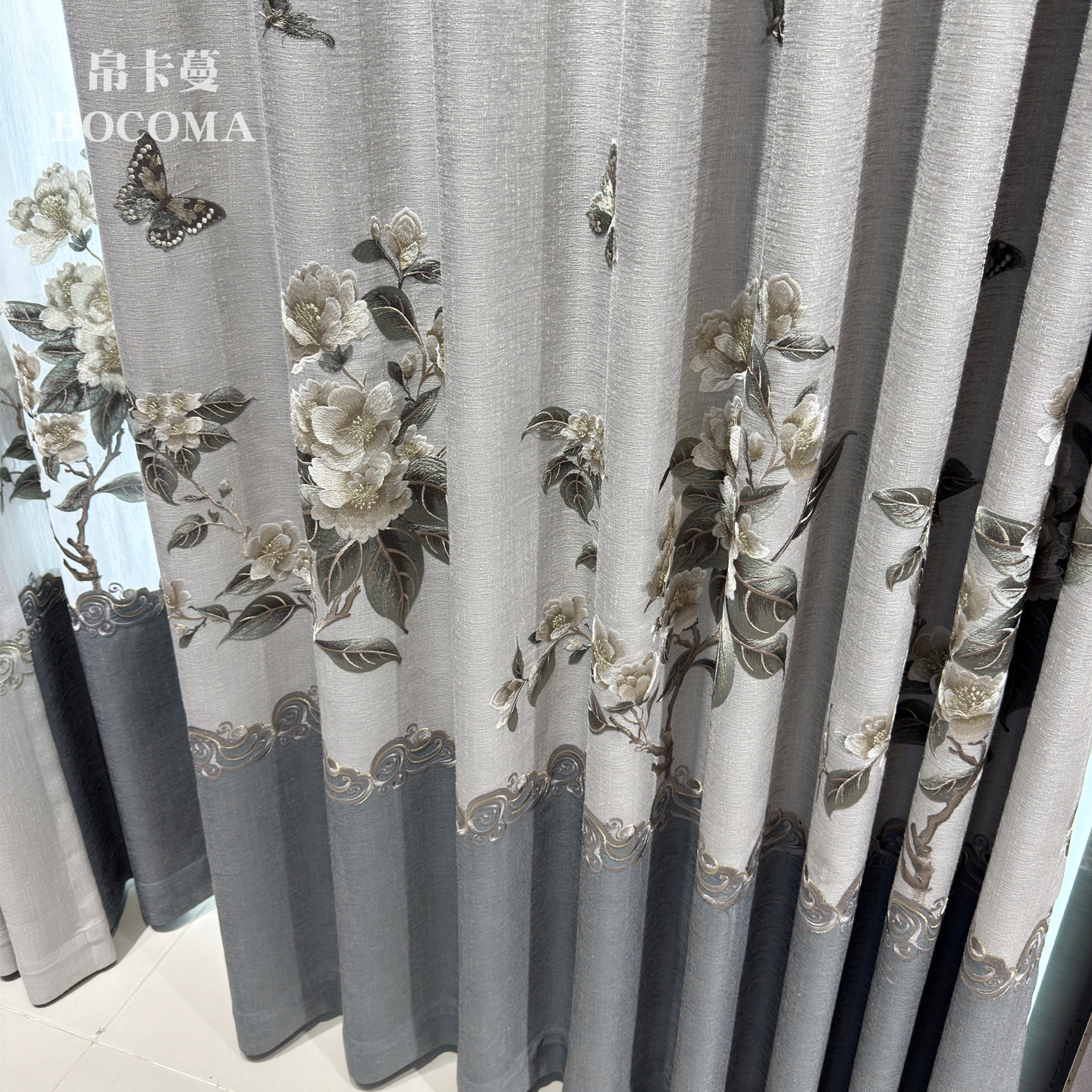 新款高档中式复古别墅客厅遮光卧室阳台绣花窗帘窗纱成品定制落地