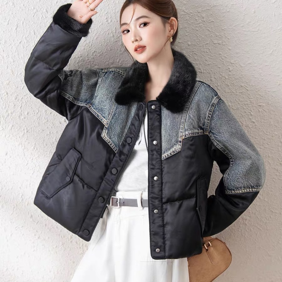 2025秋冬时尚新款设计感刺绣短款拼接羽绒服短款气质显瘦保暖外套