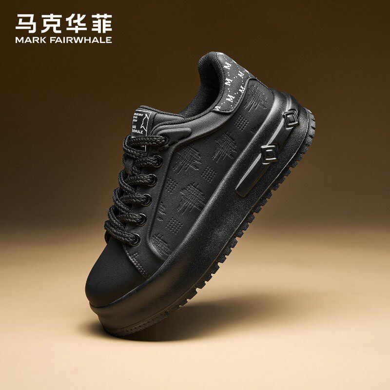 马克华菲男鞋2025新款男士黑色厚底休闲板鞋男款潮流百搭增高鞋子