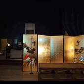 国风手绘漆画屏风隔断客厅沙发背景屏风酒店茶室休闲书房中式 屏风