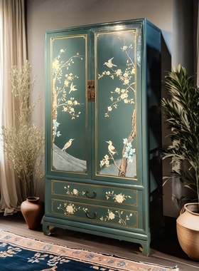 js2808新中式古风手工制作柜子手绘香樟木衣柜实木家具衣橱储物柜