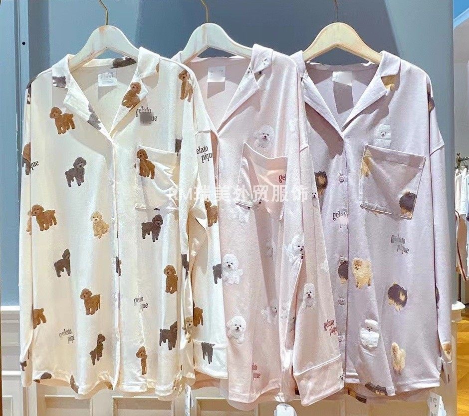 日系Gp家冰淇淋女睡衣春秋款可爱卡通动物印花长袖长裤家居服套装