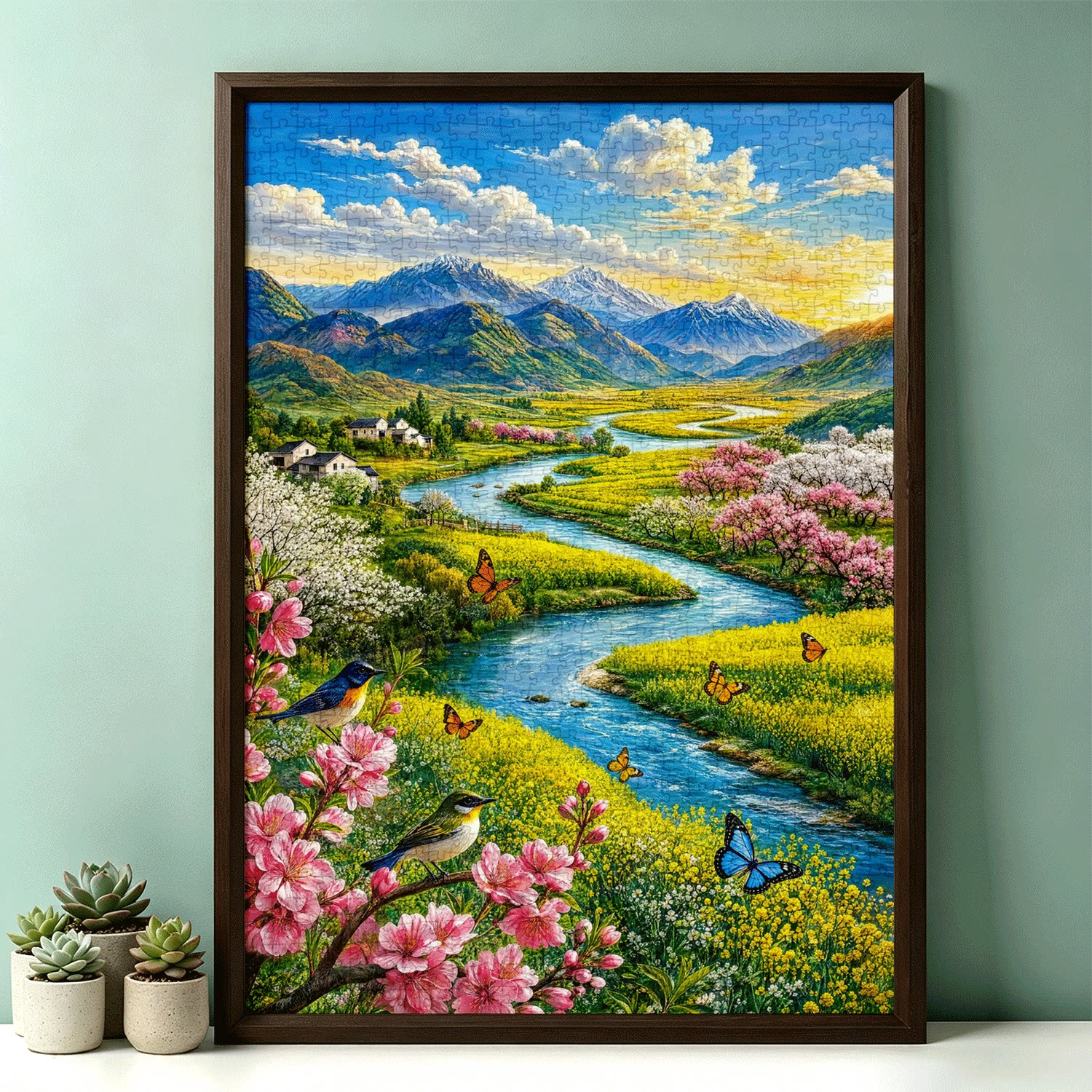 溪谷春景成人拼图1000片风景油画一千片高难度减压手工装饰画