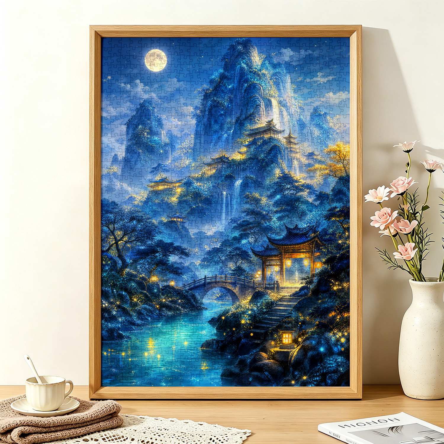 月夜古山水拼图1000片成人高难度一千片手工居家装饰挂画减压礼物