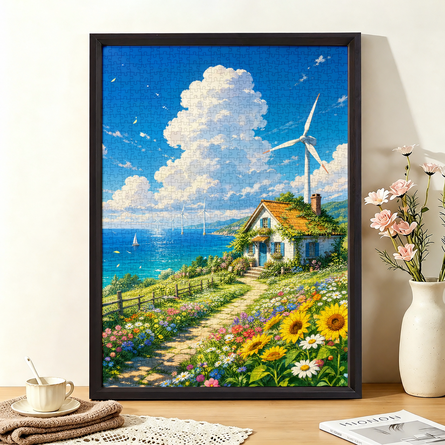 拼图1000片成人高难度一千片手工居家装饰挂画减压礼物海边花中小