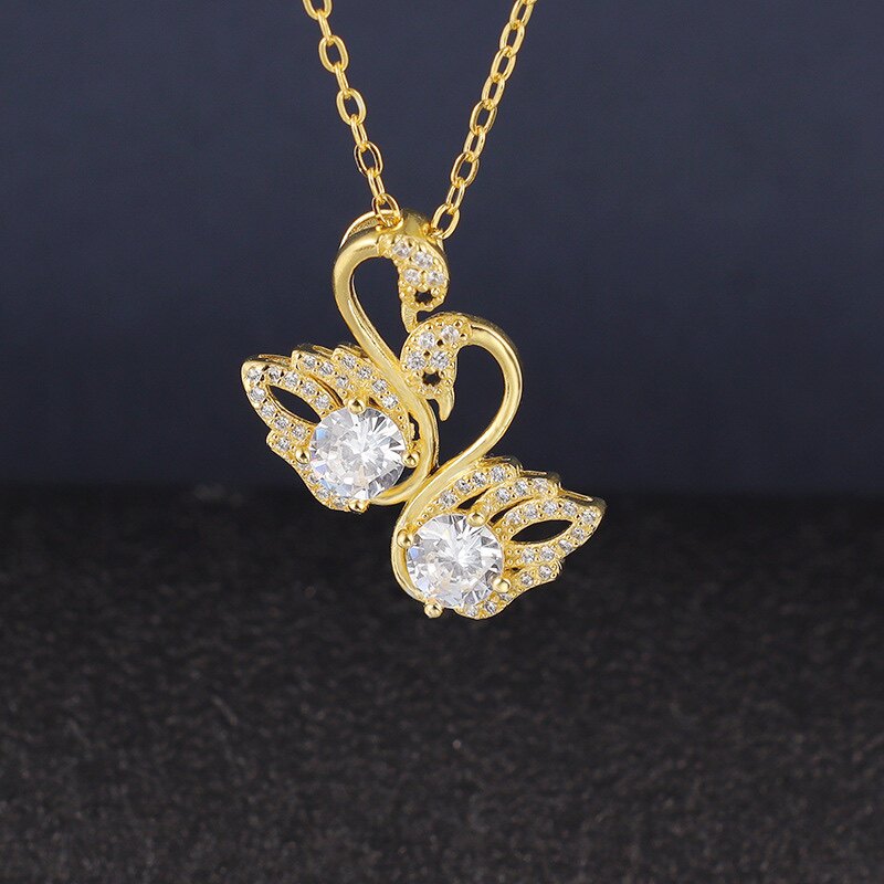 S925纯银镀18k金项链百搭双天鹅轻奢吊坠小众网红气质锁骨链新款