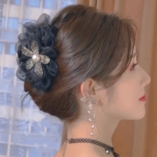 欧根纱花朵发夹女高级感2024新款 超仙后脑勺抓夹女头饰 显发量时尚