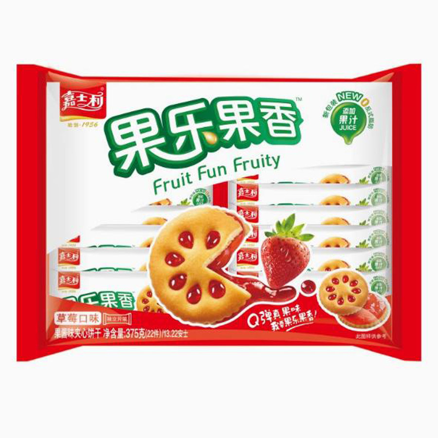 【临期处理】嘉士利果乐果香果酱味夹心饼干375g 袋装 草莓蓝莓味