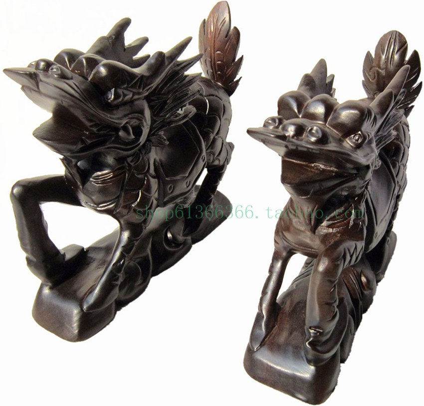 黑檀木雕刻麒麟摆件 一对 镇宅招财纳福家居饰品