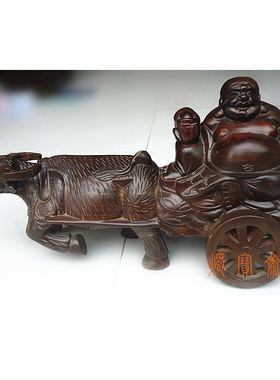 黑檀木五子闹佛牛拉佛风水摆件