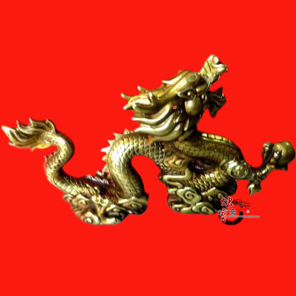 纯铜制飞龙风水摆件 龙戏珠收藏家居饰品 金龙腾飞