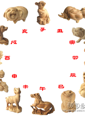 十二生肖桃木雕摆件玩偶三和六合