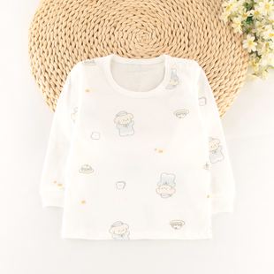 婴儿童夏薄纯棉上衣男女宝宝全棉内衣空调服罗纹套头打底睡衣A类