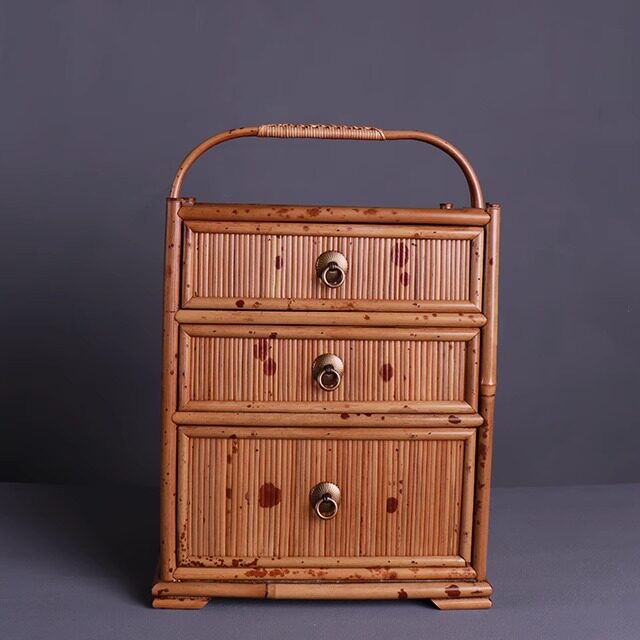 大漆梅鹿竹便携手提茶箱茶具收纳盒湘妃竹茶盒茶棚精品小茶柜茶道