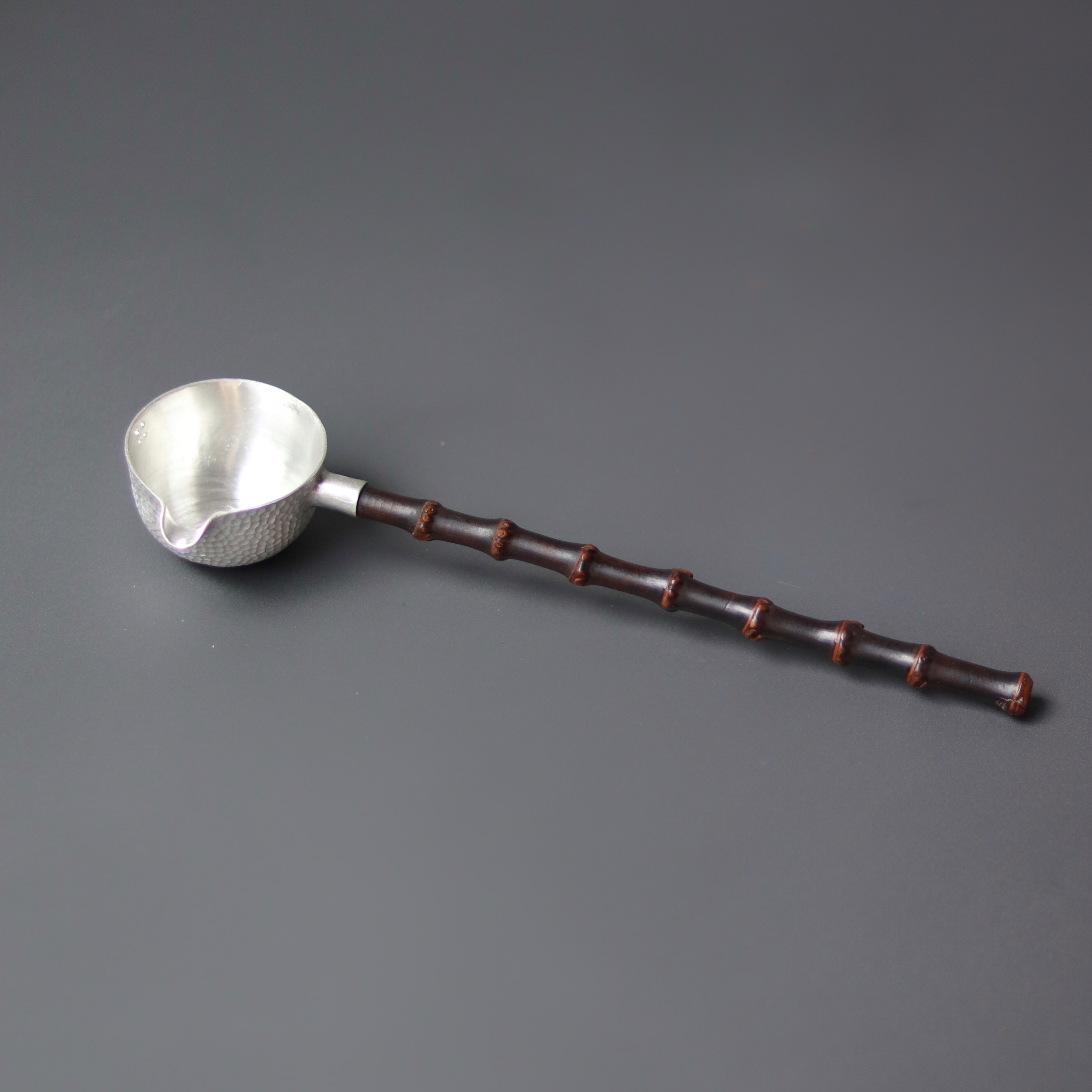 紫竹柄纯锡分茶勺长柄水勺舀茶匙煮茶器茶道配件水瓢日式竹制防烫