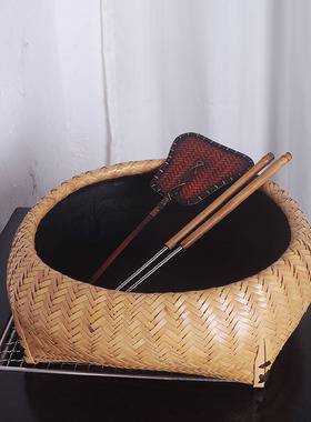 手工竹编大号圆形碳篓围炉煮茶