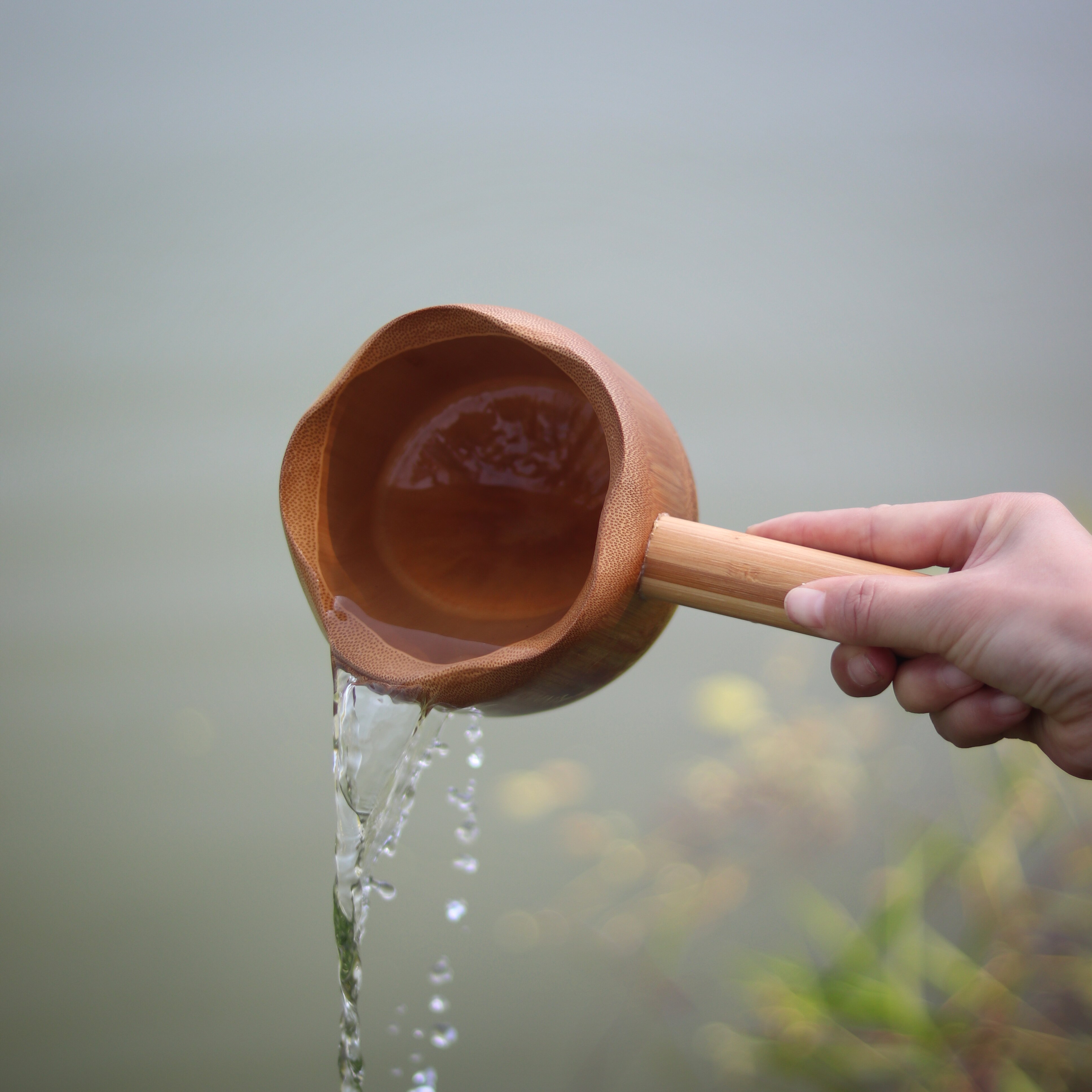 纯手工天然竹制水瓢水勺舀实木竹茶勺大口径分茶勺子浇水用带手柄