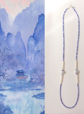 天然青金石海蓝宝小米珠极细925碎银双圈手链百搭手串手饰礼物