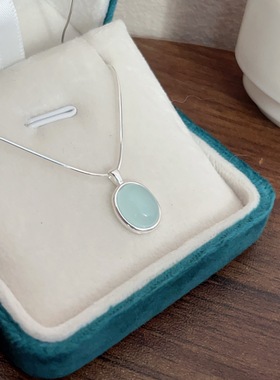 S925纯银海蓝宝吊坠项链女高级感保色清凉夏季秀气轻奢小众饰品