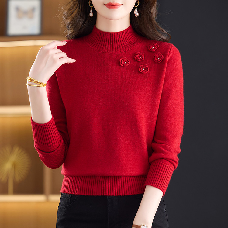 女士半高圆领常规套头常规款毛针织衫