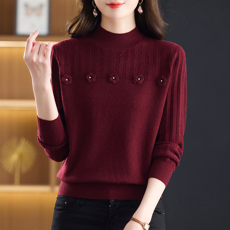 女士半高圆领常规套头常规款毛针织衫