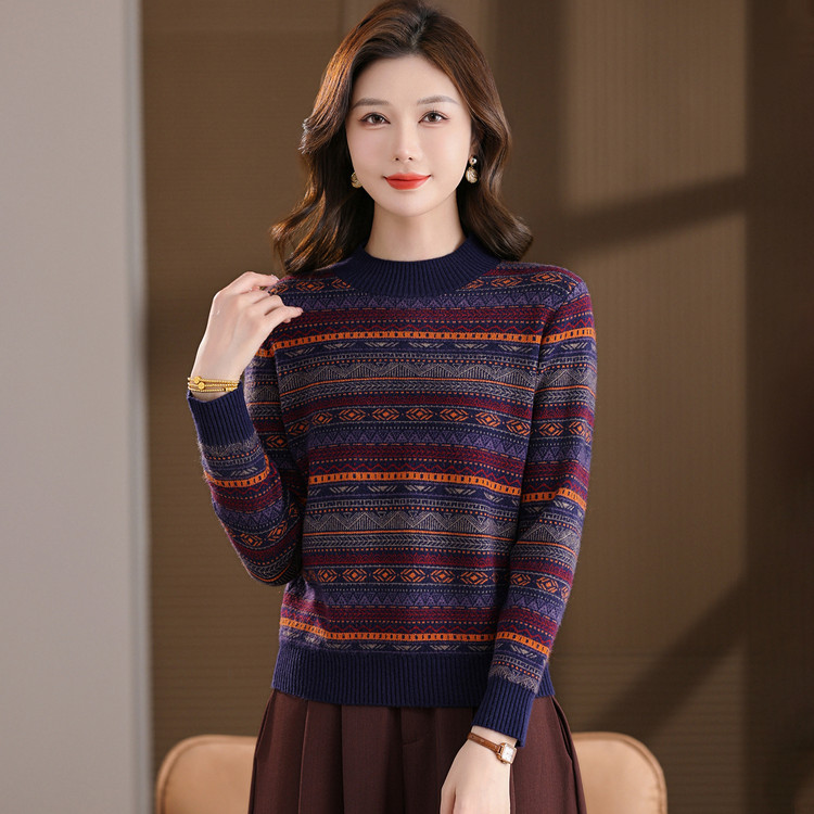 女士半高圆领常规套头常规款毛针织衫