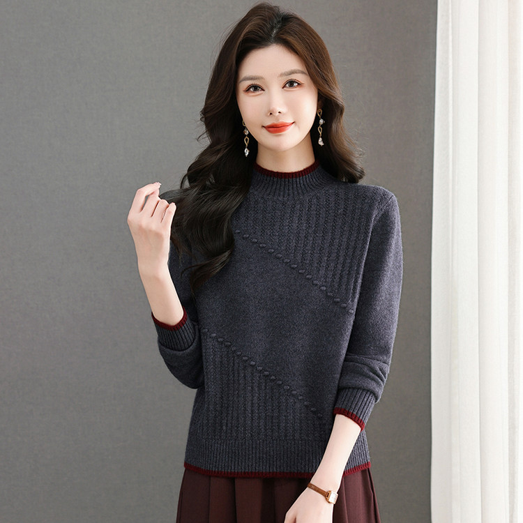 女士半高圆领常规套头常规款毛针织衫