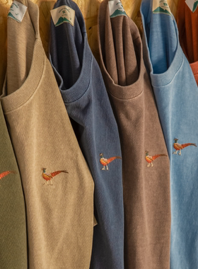 国棉壹厂山鸡绣花t恤男女款户外山系短袖复古休闲纯棉半袖