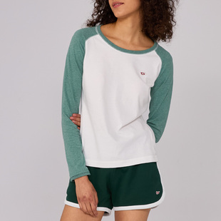 国棉壹厂撞色插肩袖修身长袖t女款美式复古新疆棉纯棉透气打底衫