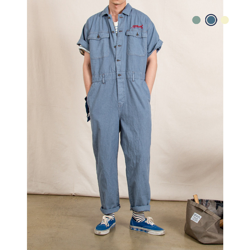 国棉壹厂 经典撞色线60年代连体短袖工作服 vintage&republic