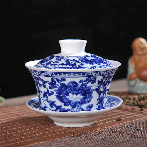 景德镇大号八宝茶青花马蹄盖碗
