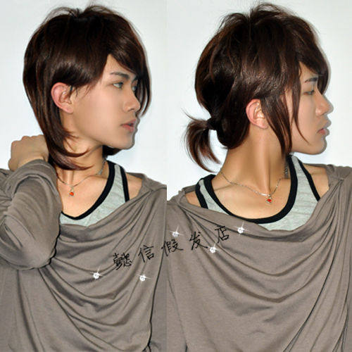 懿信淘金币韩国偶像美男露耳长发假发可扎小马尾模特李宏毅高温丝