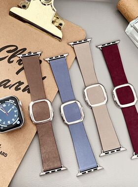 适用苹果appleiwatchS11新款S10现代风真皮ultra手表带iwatchS987