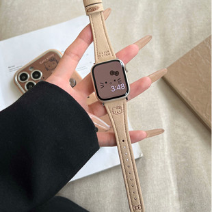 适用苹果iwatch表带S9/s10手表新款小蛮腰猫咪翻毛皮华强北S8代se