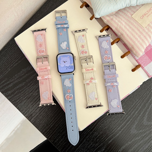 新款刺绣翅膀真皮S11表带适用ApplewatchS987手表iwatchSE3苹果10