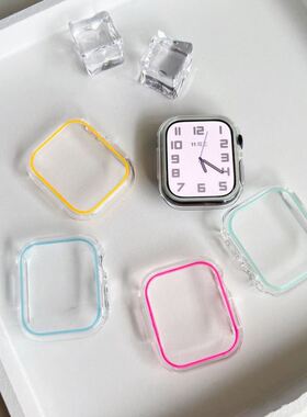 ins风适用ApplewatchS7代夜光保护壳苹果手表654321防摔半包透明