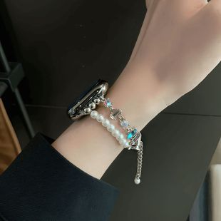 新款珍珠链条适用ApplewatchS11表带iwatchS1098苹果手表765女se2