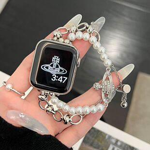 新款猫眼石不锈钢链条适用ApplewatchS11手表带iwatchS1098苹果se