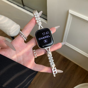 苹果手表S11iwatch10表带轻奢小香风珍珠适用applewatch987se小米
